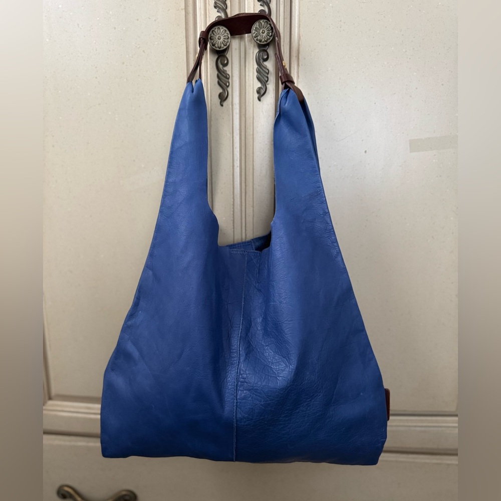 Blue Leather Tote Bag